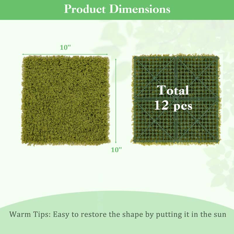 12Pcs 20" x 20" Faux Green Moss Panels, Artificial Grass Wall Panels w/X-shaped Structure, Greenery Wall Backdrop for Backyard Porch