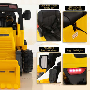 Kids Ride on Excavator, 12V Battery Powered Bulldozer Digger with Adjustable Digging Bucket, Electric Construction Vehicle Toy