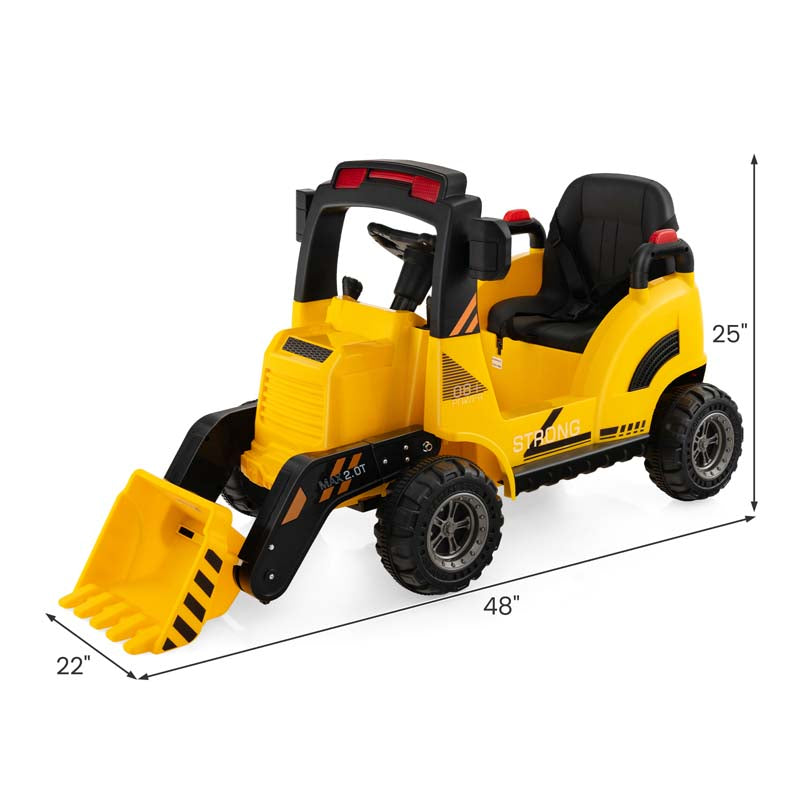 Kids Ride on Excavator, 12V Battery Powered Bulldozer Digger with Adjustable Digging Bucket, Electric Construction Vehicle Toy