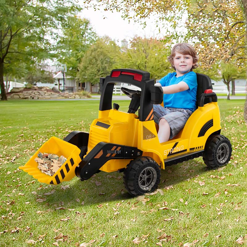 Kids Ride on Excavator, 12V Battery Powered Bulldozer Digger with Adjustable Digging Bucket, Electric Construction Vehicle Toy