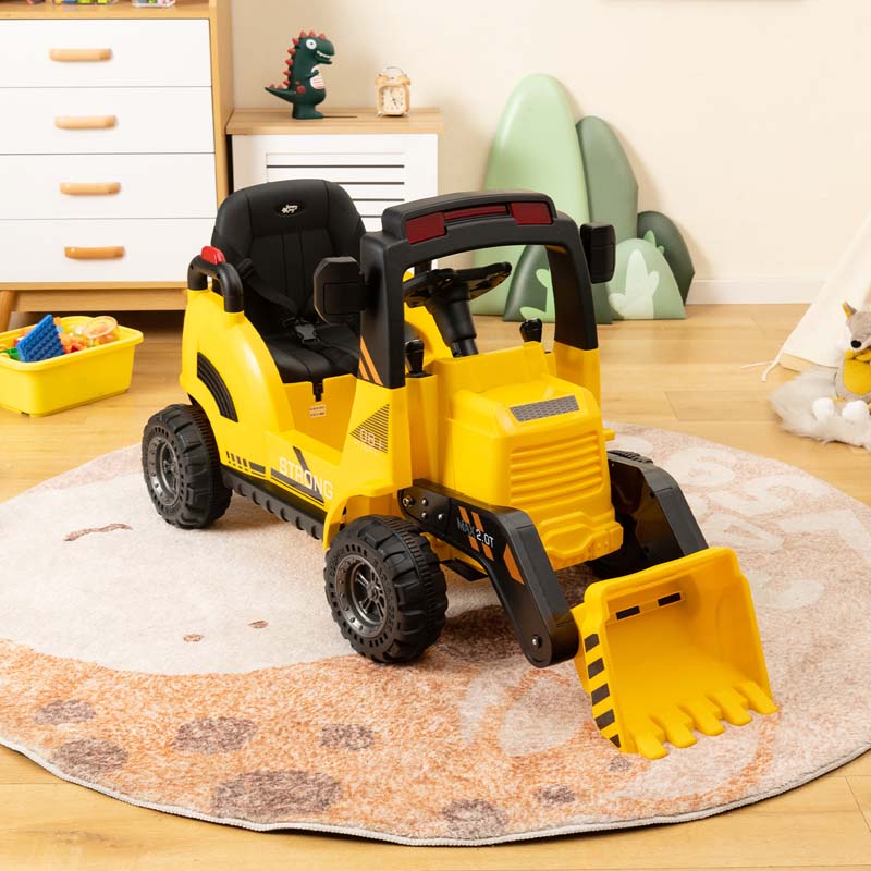 Kids Ride on Excavator, 12V Battery Powered Bulldozer Digger with Adjustable Digging Bucket, Electric Construction Vehicle Toy