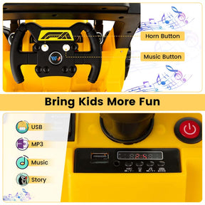 Kids Ride on Excavator, 12V Battery Powered Bulldozer Digger with Adjustable Digging Bucket, Electric Construction Vehicle Toy