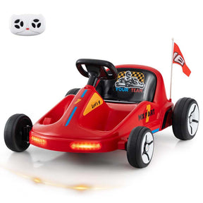 12V Electric Go Kart for Kids, Battery Powered Ride on Race Toy with Remote, LED Lights, Music, Story, Flags, Electric Pedal Kart for 3+