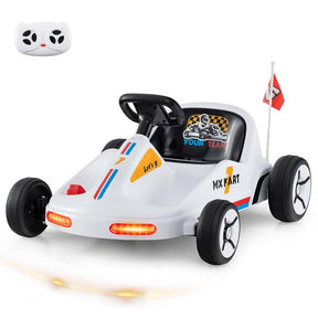 12V Electric Go Kart for Kids, Battery Powered Ride on Race Toy with Remote, LED Lights, Music, Story, Flags, Electric Pedal Kart for 3+