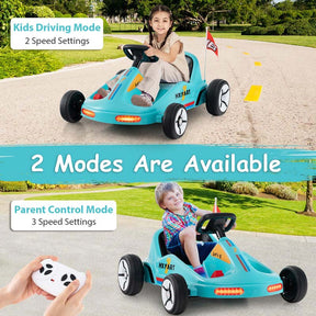 12V Electric Go Kart for Kids, Battery Powered Ride on Race Toy with Remote, LED Lights, Music, Story, Flags, Electric Pedal Kart for 3+