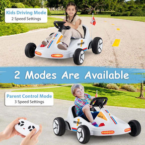 12V Electric Go Kart for Kids, Battery Powered Ride on Race Toy with Remote, LED Lights, Music, Story, Flags, Electric Pedal Kart for 3+