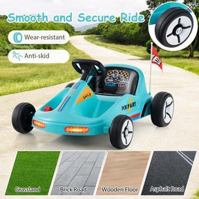 12V Electric Go Kart for Kids, Battery Powered Ride on Race Toy with Remote, LED Lights, Music, Story, Flags, Electric Pedal Kart for 3+