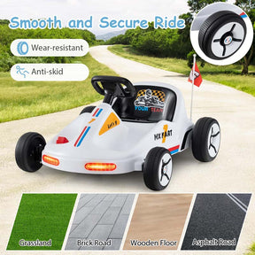 12V Electric Go Kart for Kids, Battery Powered Ride on Race Toy with Remote, LED Lights, Music, Story, Flags, Electric Pedal Kart for 3+