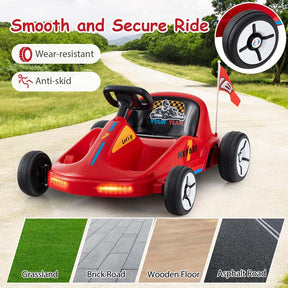 12V Electric Go Kart for Kids, Battery Powered Ride on Race Toy with Remote, LED Lights, Music, Story, Flags, Electric Pedal Kart for 3+