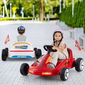 12V Electric Go Kart for Kids, Battery Powered Ride on Race Toy with Remote, LED Lights, Music, Story, Flags, Electric Pedal Kart for 3+