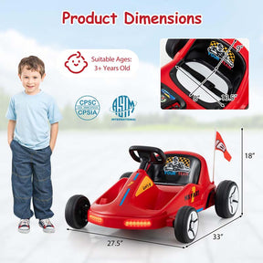 12V Electric Go Kart for Kids, Battery Powered Ride on Race Toy with Remote, LED Lights, Music, Story, Flags, Electric Pedal Kart for 3+