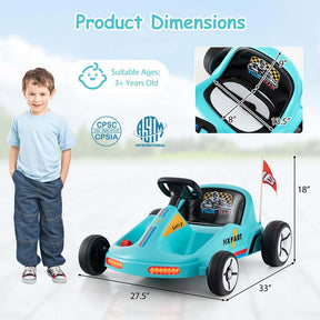 12V Electric Go Kart for Kids, Battery Powered Ride on Race Toy with Remote, LED Lights, Music, Story, Flags, Electric Pedal Kart for 3+