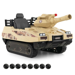 12V Kids Ride On Tank Battery Powered Electric Toy Tank with Rubber Tracks, Rotatable Turret and 8 Missiles