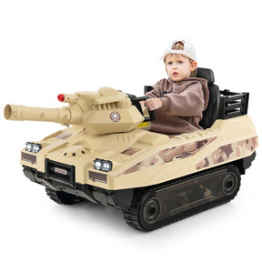 12V Kids Ride On Tank Battery Powered Electric Toy Tank with Rubber Tracks, Rotatable Turret and 8 Missiles