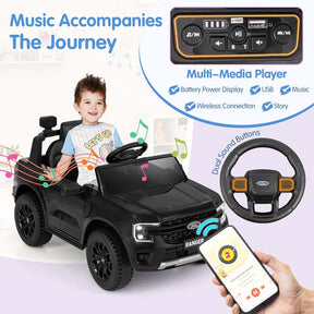 12V Licensed Ford Ranger Kids Ride on Car, Battery Powered Electric Vehicle Toy Car w/ Remote Control, Storage Basket, Music