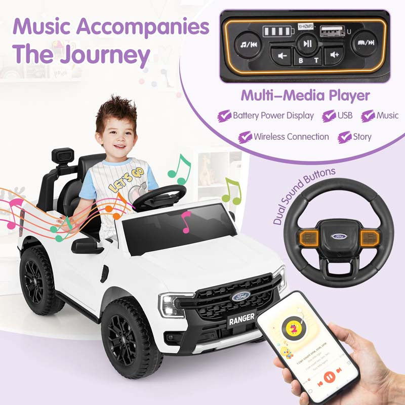 12V Licensed Ford Ranger Kids Ride on Car, Battery Powered Electric Vehicle Toy Car w/ Remote Control, Storage Basket, Music