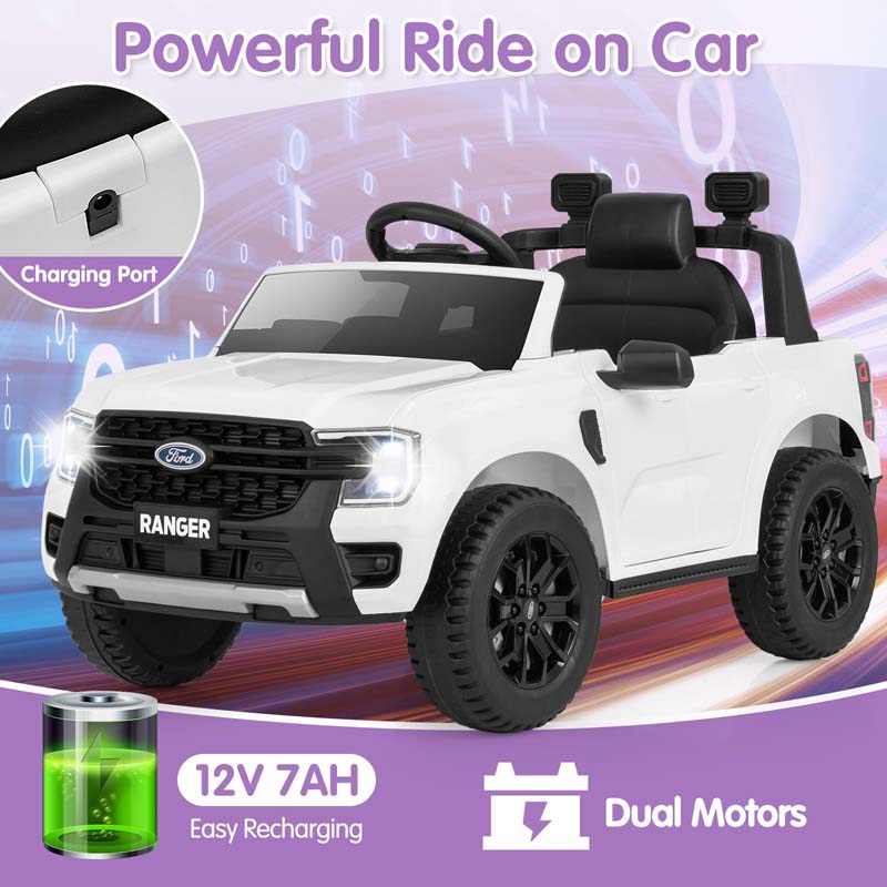 12V Licensed Ford Ranger Kids Ride on Car, Battery Powered Electric Vehicle Toy Car w/ Remote Control, Storage Basket, Music