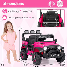 12V Electric Kids Ride on Truck, Battery Powered Kids Toy Car with Remote Control, 3 Speed & Spring Suspension, Music