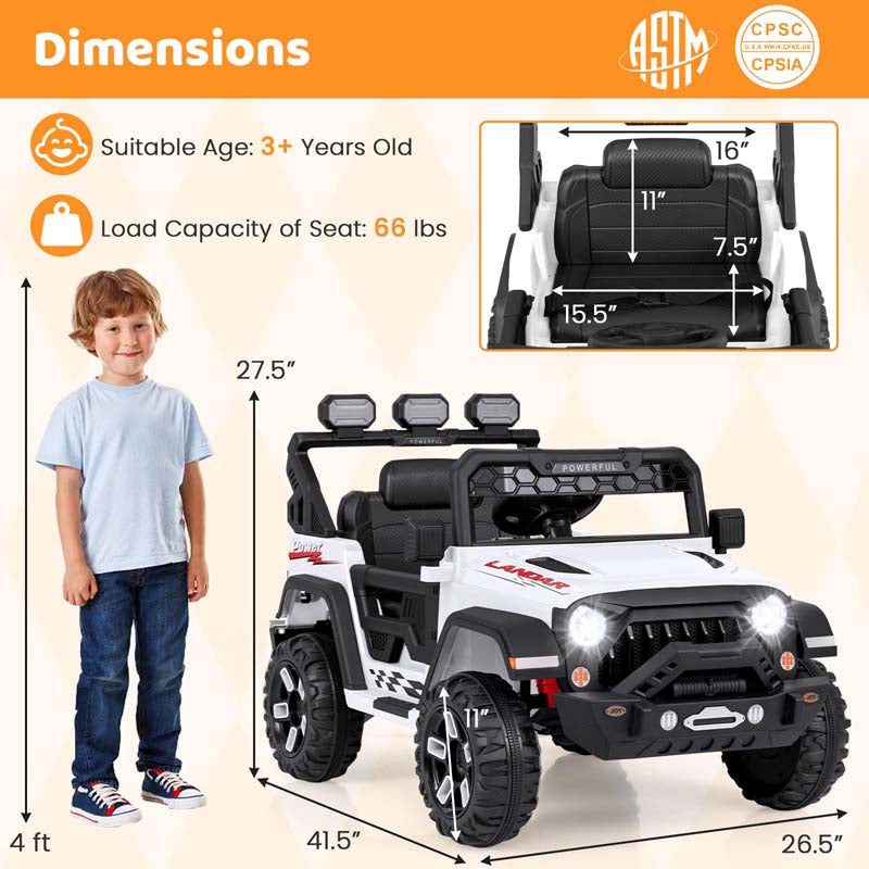 12V Electric Kids Ride on Truck, Battery Powered Kids Toy Car with Remote Control, 3 Speed & Spring Suspension, Music