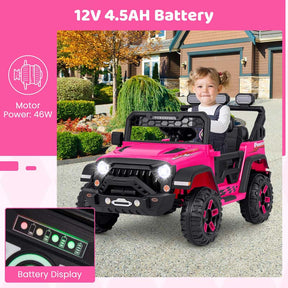 12V Electric Kids Ride on Truck, Battery Powered Kids Toy Car with Remote Control, 3 Speed & Spring Suspension, Music