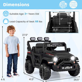 12V Electric Kids Ride on Truck, Battery Powered Kids Toy Car with Remote Control, 3 Speed & Spring Suspension, Music