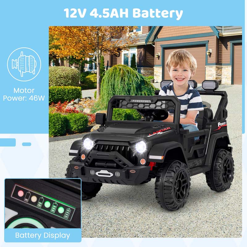 12V Electric Kids Ride on Truck, Battery Powered Kids Toy Car with Remote Control, 3 Speed & Spring Suspension, Music