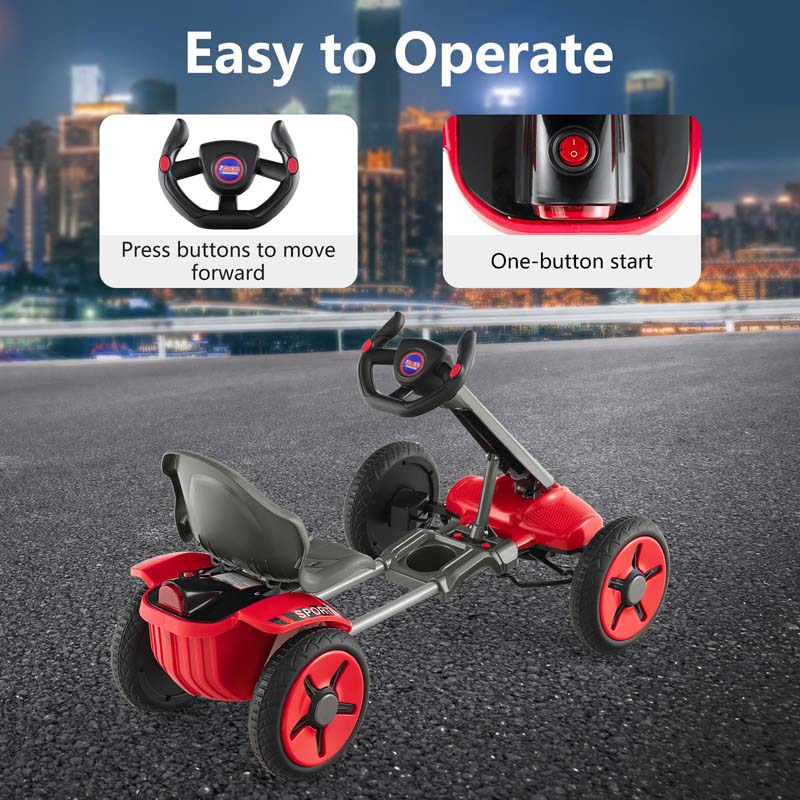 Kids Folding Electric Go Cart, 12V Battery Ride-On Car with Adjustable Seat and Steering Wheel, Detachable Cup Holder, LED Light