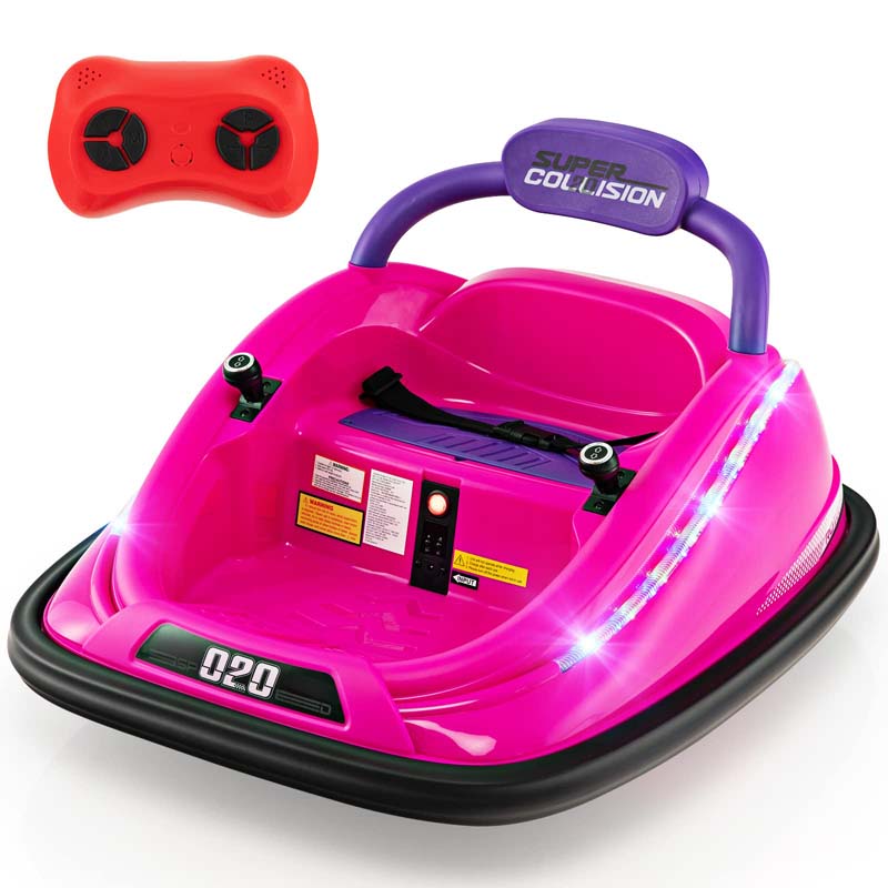 12V Kids Bumper Car with Colorful Flashing LED Lights, Music, Remote, Battery Powered Vehicle Racer Toddlers Electric Ride on Toy