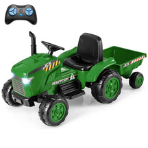 2-in-1 Kids Ride On Tractor, 12V Battery Powered Electric Toy Car with Trailer, LED Lights, Music, 3-Gear-Shift Ground Loader