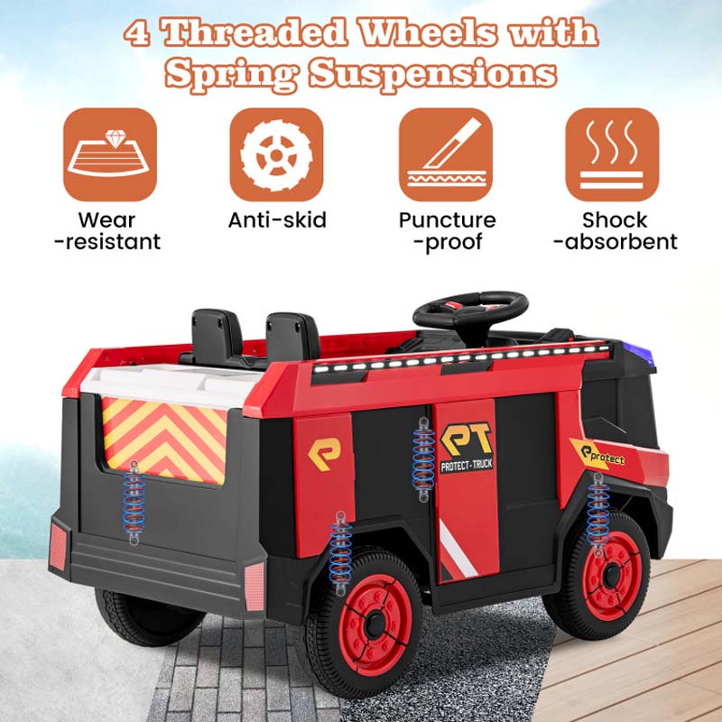 12V Kids Ride on Fire Truck, 2-Seater Battery Powered Fire Car Kids Electric Vehicle Ride on Toy with Remote Control, Water Gun, Extinguisher