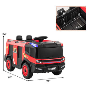 12V Kids Ride on Fire Truck, 2-Seater Battery Powered Fire Car Kids Electric Vehicle Ride on Toy with Remote Control, Water Gun, Extinguisher