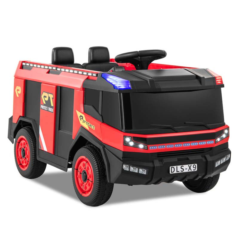 12V Kids Ride on Fire Truck, 2-Seater Battery Powered Fire Car Kids Electric Vehicle Ride on Toy with Remote Control, Water Gun, Extinguisher