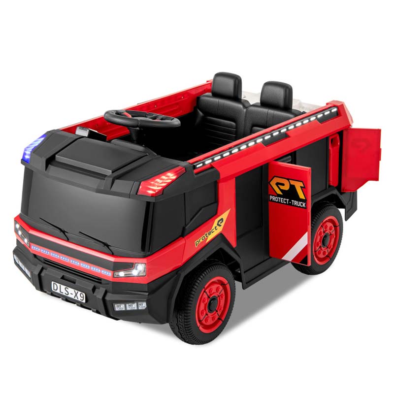 12V Kids Ride on Fire Truck, 2-Seater Battery Powered Fire Car Kids Electric Vehicle Ride on Toy with Remote Control, Water Gun, Extinguisher