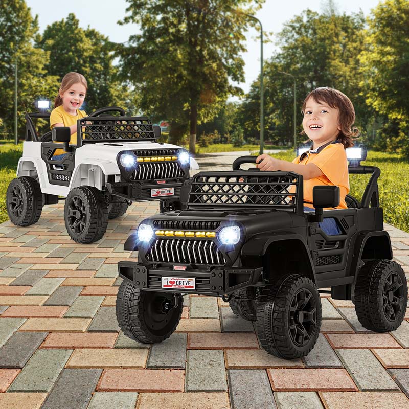 12V Kids Ride On Truck with LED Lights & Music, Belt, Spring Suspension, Battery Powered Toddler Electric Vehicle Motorized Electric Toy Car