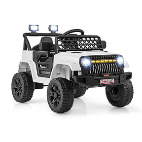 12V Kids Ride On Truck with LED Lights & Music, Belt, Spring Suspension, Battery Powered Toddler Electric Vehicle Motorized Electric Toy Car