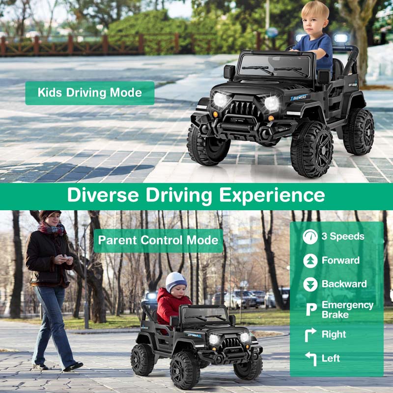 12V Kids Ride on Truck Car with Threaded Wheels, 3 Speeds Battery Powered Electric Vehicle Toy Car for Boys & Girls 3+