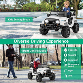 12V Kids Ride on Truck Car with Threaded Wheels, 3 Speeds Battery Powered Electric Vehicle Toy Car for Boys & Girls 3+