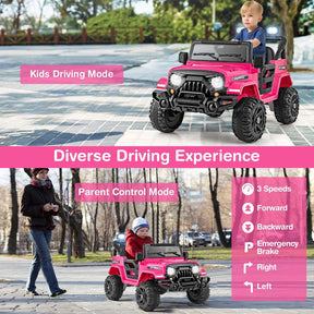 12V Kids Ride on Truck Car with Threaded Wheels, 3 Speeds Battery Powered Electric Vehicle Toy Car for Boys & Girls 3+