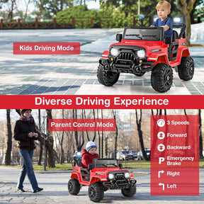 12V Kids Ride on Truck Car with Threaded Wheels, 3 Speeds Battery Powered Electric Vehicle Toy Car for Boys & Girls 3+