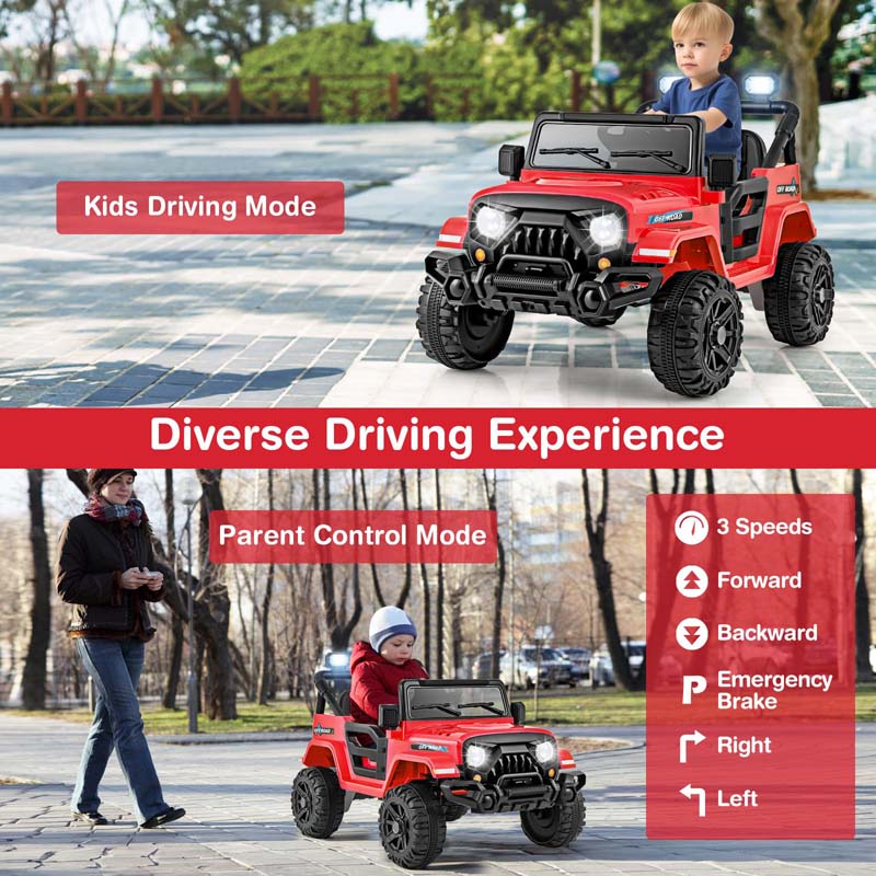 12V Kids Ride on Truck Car with Threaded Wheels, 3 Speeds Battery Powered Electric Vehicle Toy Car for Boys & Girls 3+