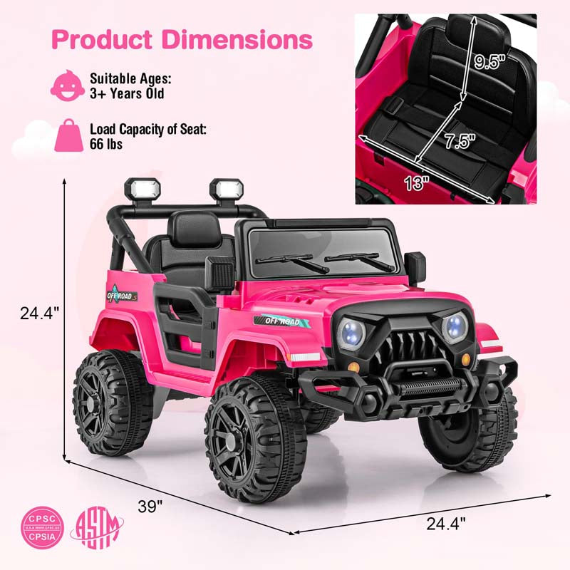 12V Kids Ride on Truck Car with Threaded Wheels, 3 Speeds Battery Powered Electric Vehicle Toy Car for Boys & Girls 3+