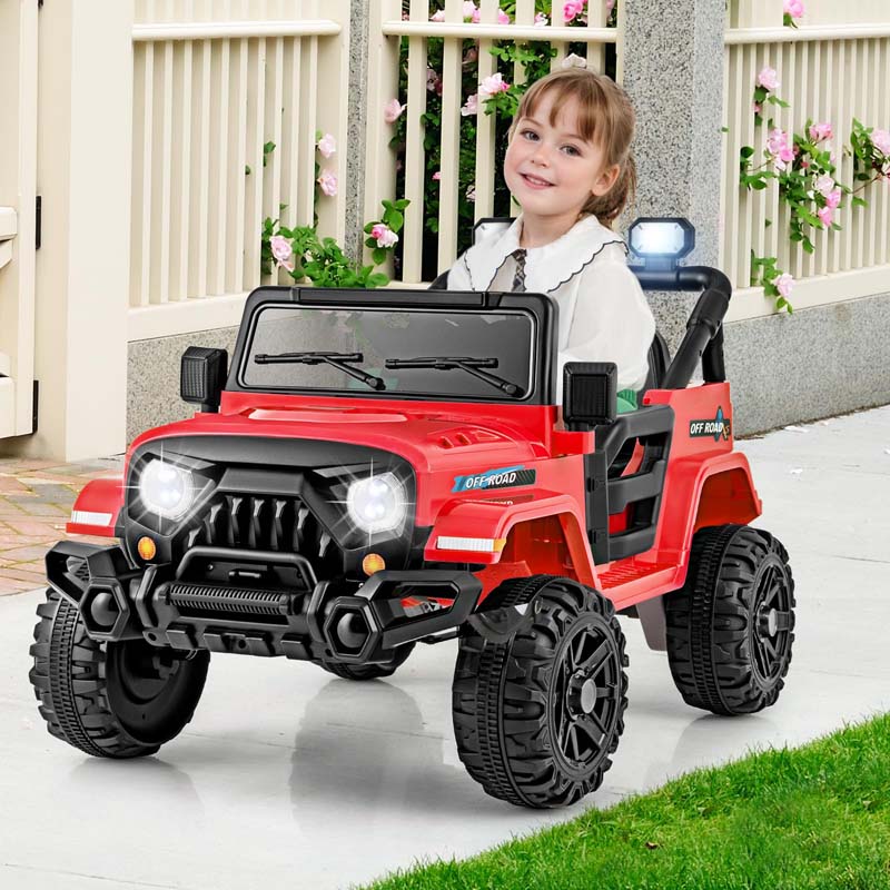 12V Kids Ride on Truck Car with Threaded Wheels, 3 Speeds Battery Powered Electric Vehicle Toy Car for Boys & Girls 3+