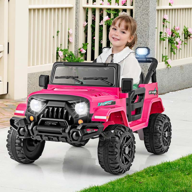 12V Kids Ride on Truck Car with Threaded Wheels, 3 Speeds Battery Powered Electric Vehicle Toy Car for Boys & Girls 3+