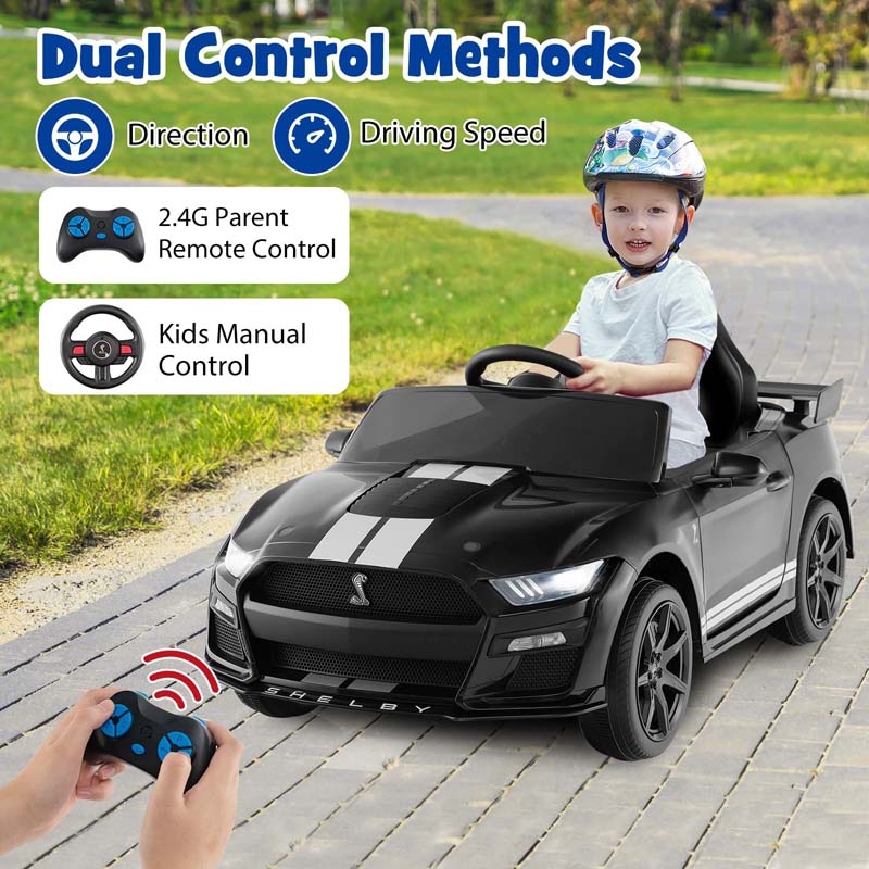 12V Licensed Ford Mustang Shelby GT500 Kids Ride-on Car, Electric Racing Toy Car with Remote Control