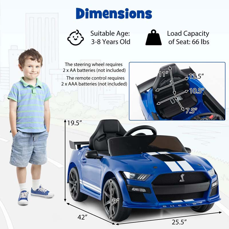 12V Licensed Ford Mustang Shelby GT500 Kids Ride-on Car, Electric Racing Toy Car with Remote Control