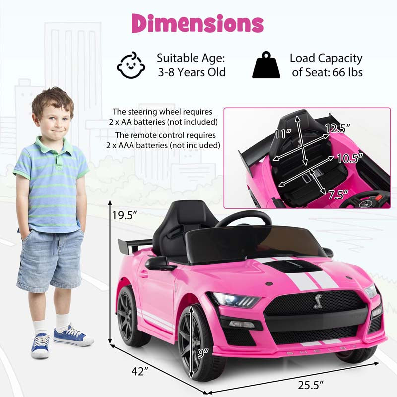 12V Licensed Ford Mustang Shelby GT500 Kids Ride-on Car, Electric Racing Toy Car with Remote Control