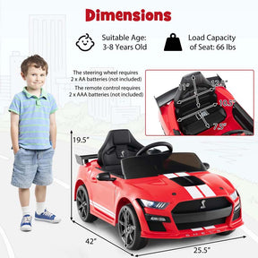 12V Licensed Ford Mustang Shelby GT500 Kids Ride-on Car, Electric Racing Toy Car with Remote Control