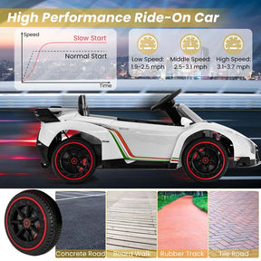 Lamborghini Licensed Kids Ride On 4WD Sports Car, 12V Battery Electric Vehicle Toy with Remote Control, 3 Speeds, Hydraulic Doors