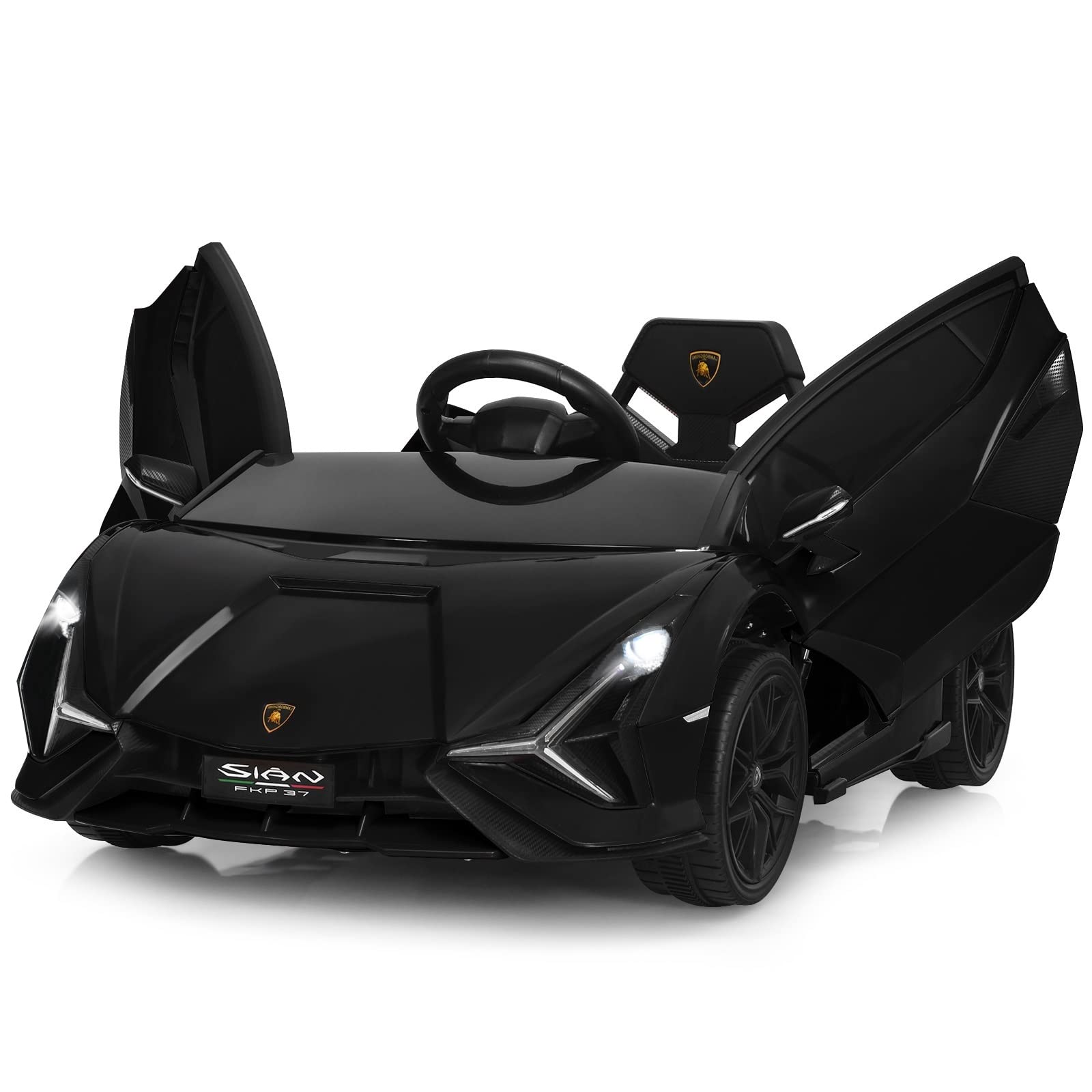 12V Licensed Lamborghini Sian FKP 37 Kids Ride-On Car with Remote, Electric Toy Roadster Carbon Fiber Textured for Toddler