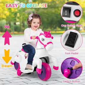 12V Unicorn Ride on Toy with Training Wheels & Horse Riding Mode, 3-Wheeler Battery Powered Motorized Ride on Pony Electric Toy Car for Kids